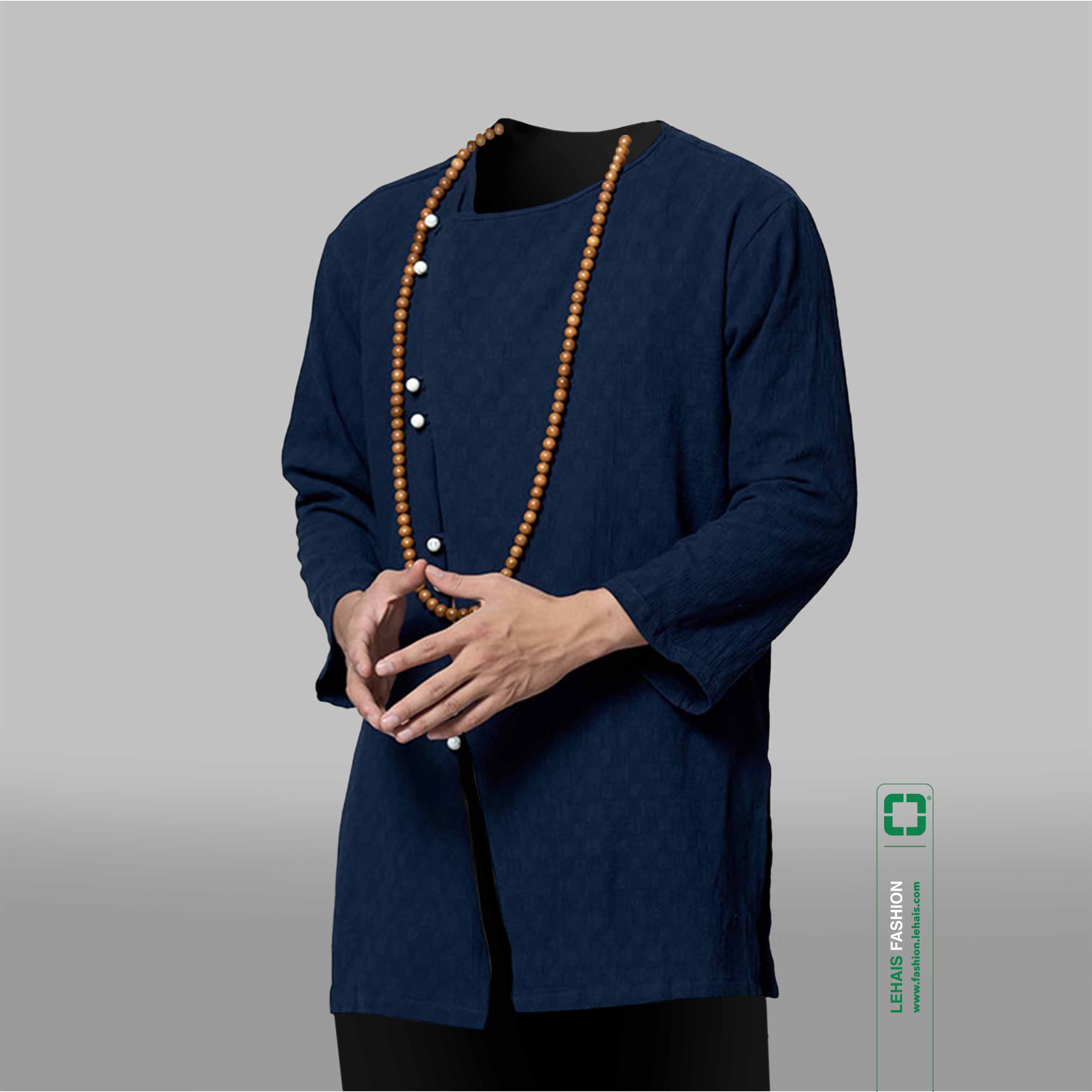Men's long sleeve round neck pearl button down shirt - A2LHFA