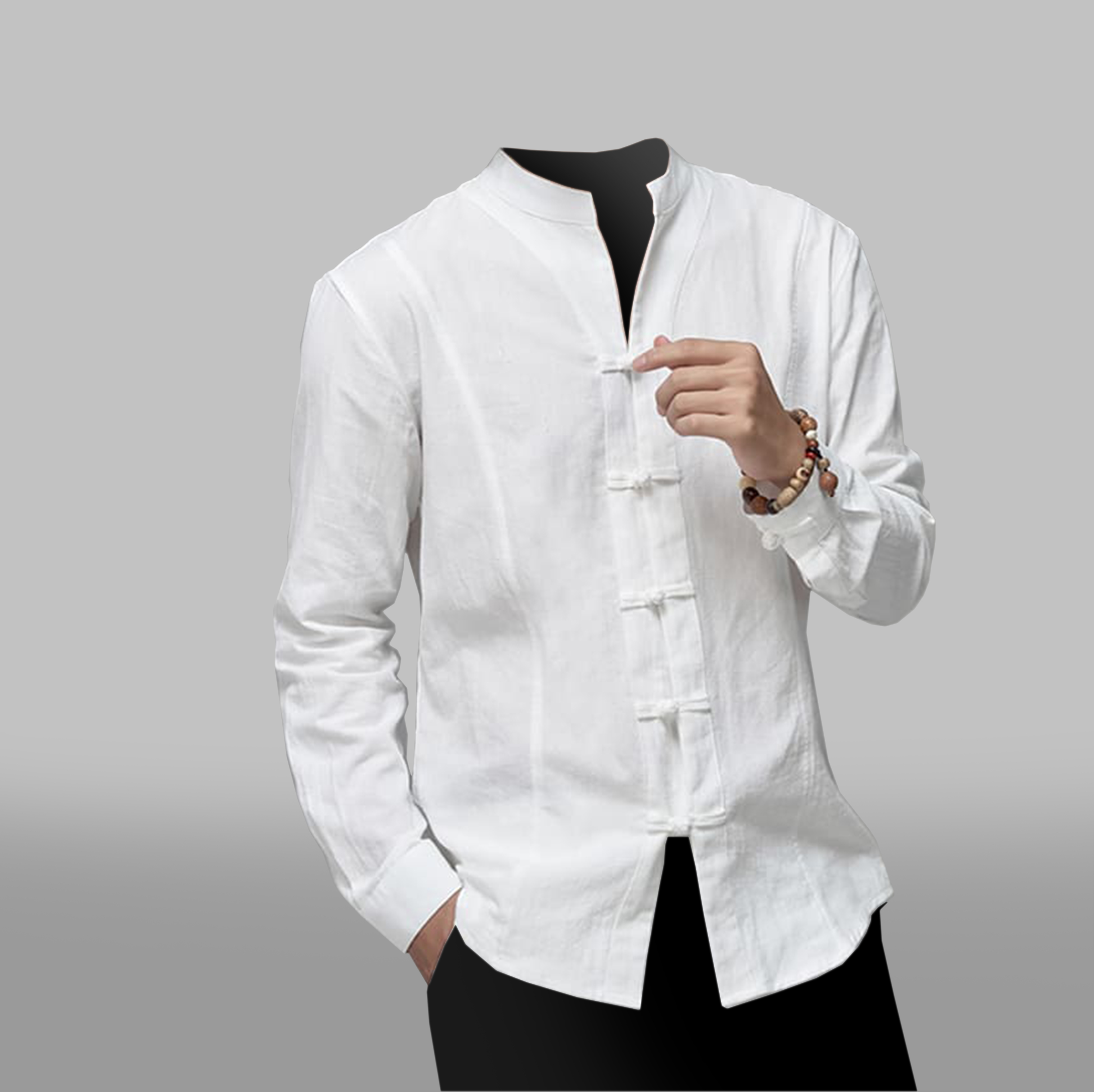 Men's long-sleeved round neck button-down shirt - A3LHFA