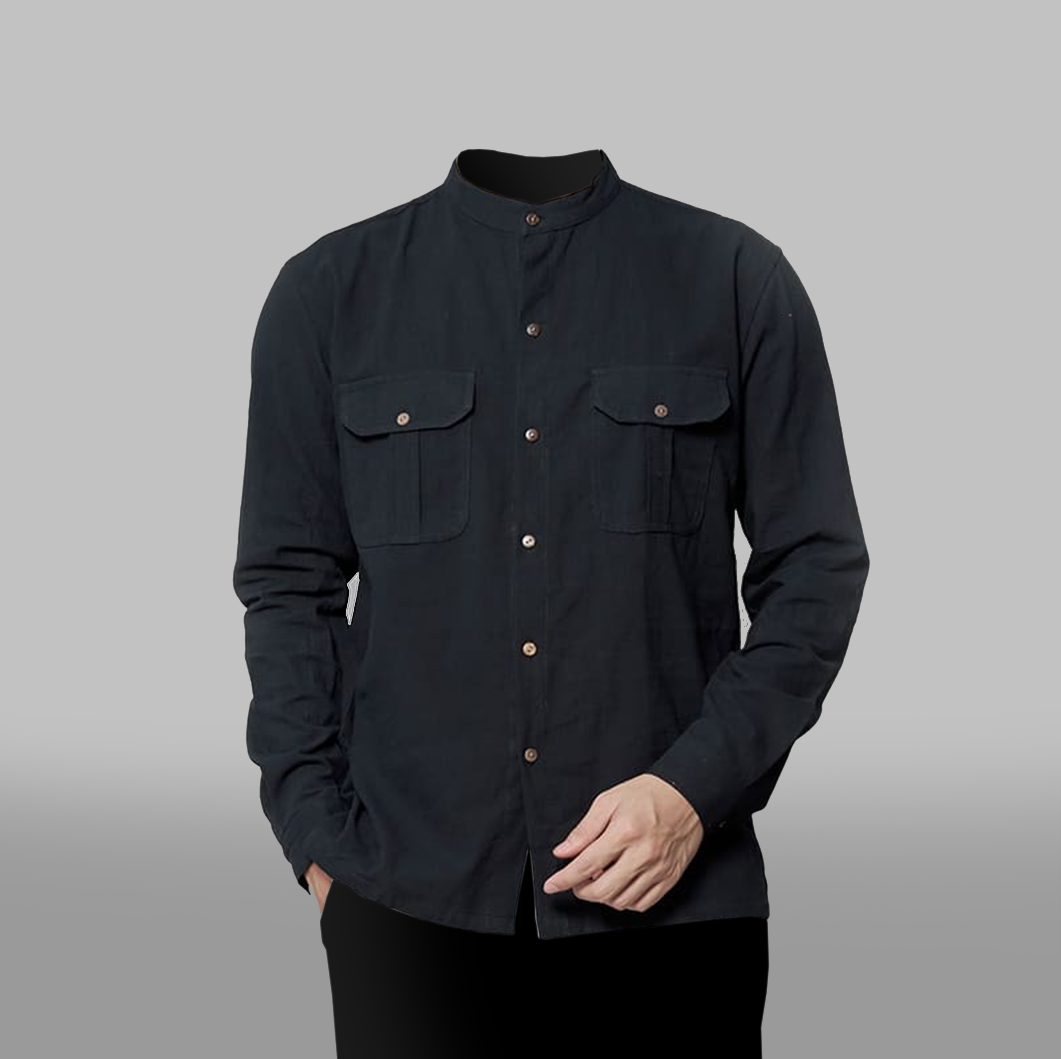 Men's long-sleeved shirt with two chest pockets and round neck - A4LHFA