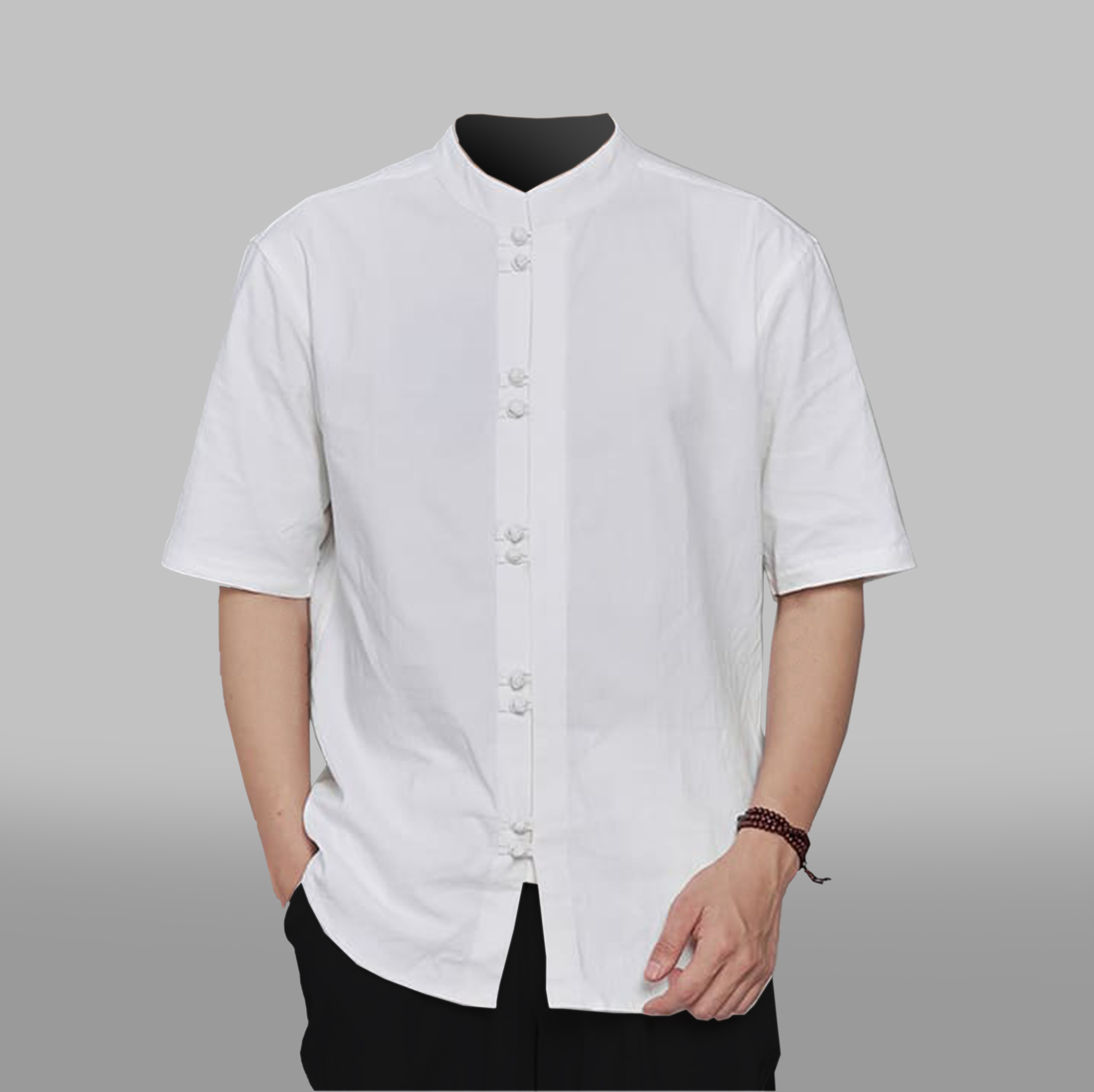 Men's short-sleeved round neck button-down shirt - A7LHFA