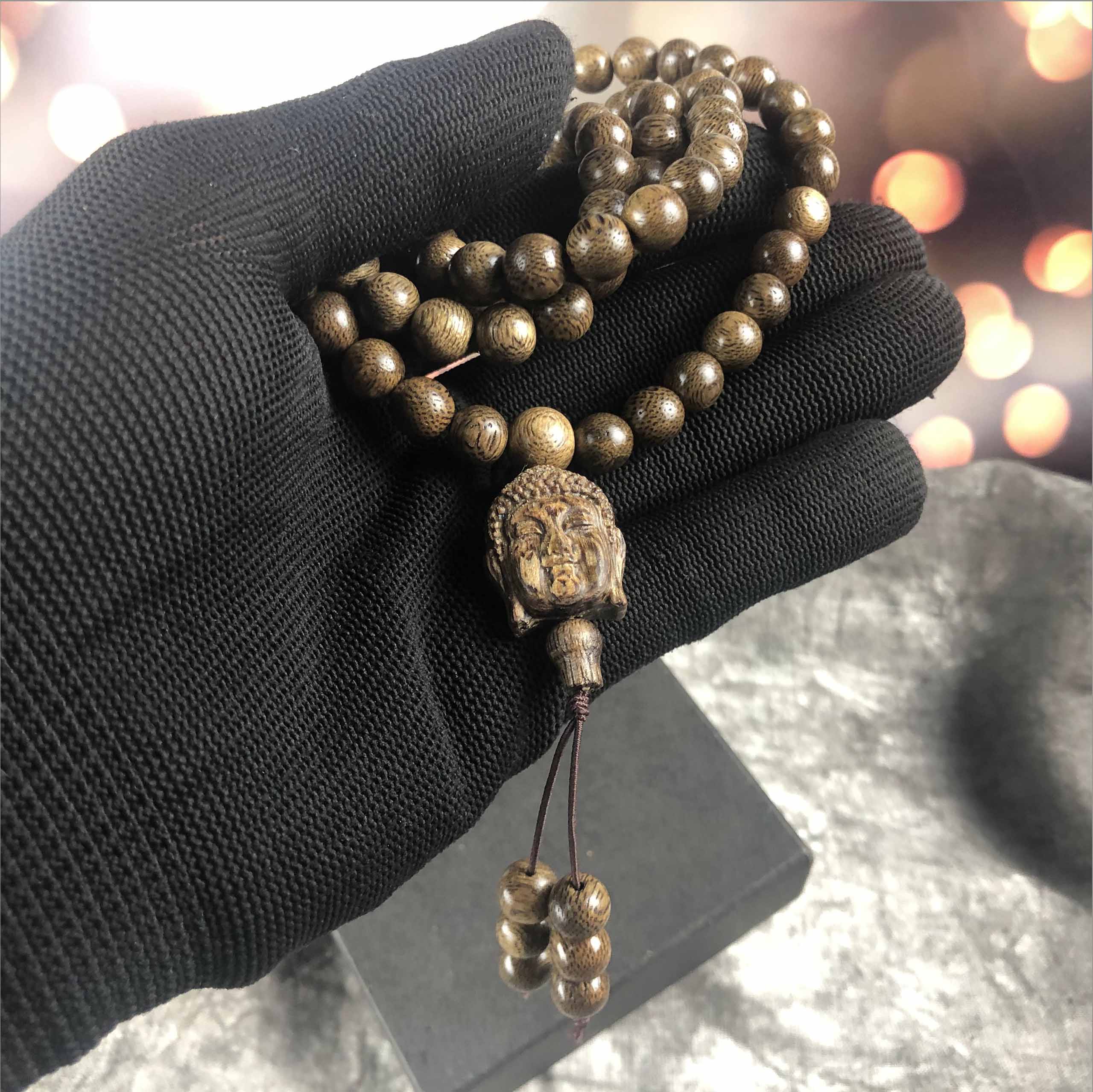Agarwood necklace 8 cups 108 beads round gourd tail mixed with Buddha face - VC6LHFA