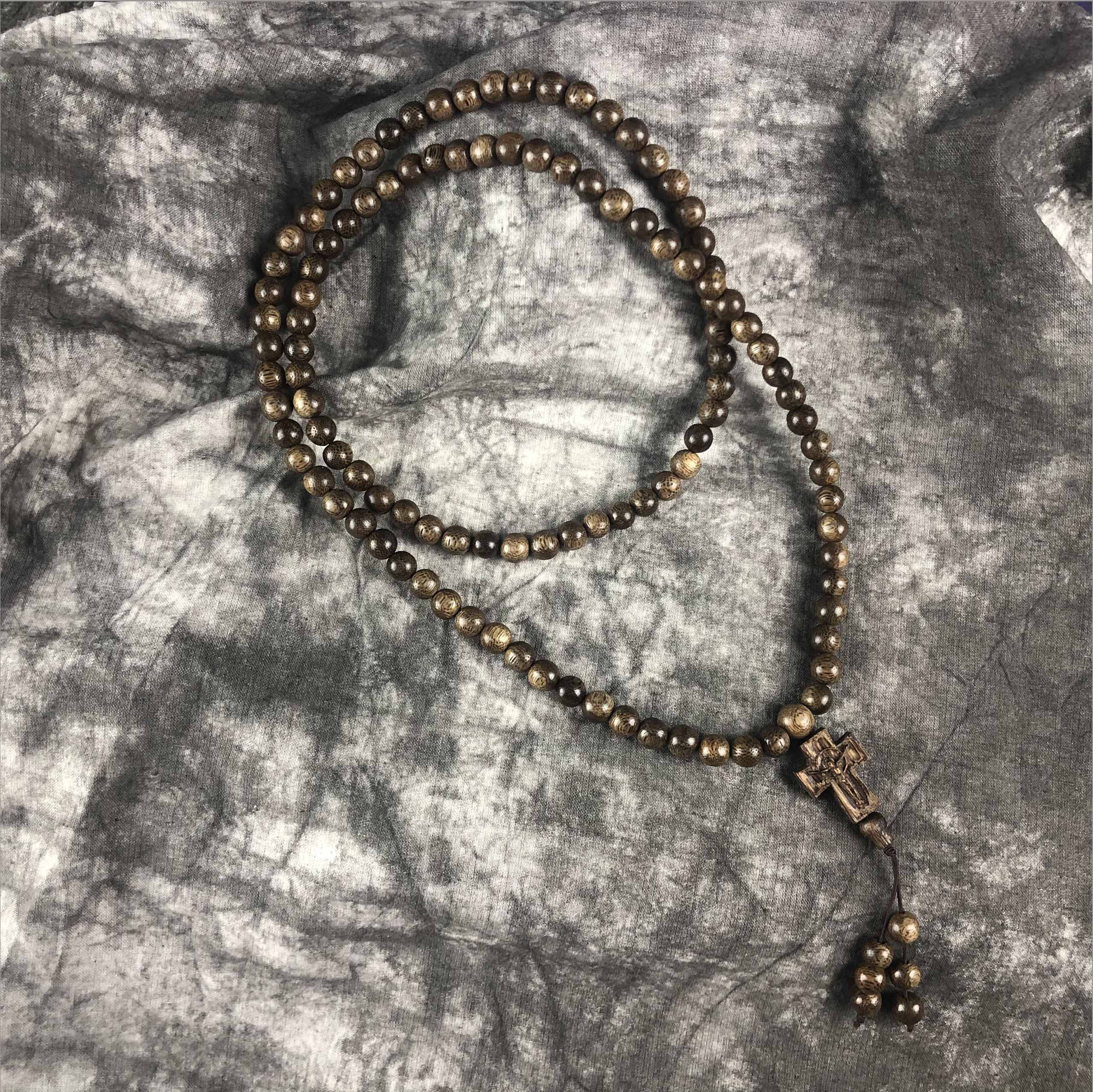 Agarwood necklace 8 cups 108 beads round gourd tail and cross face - VC8LHFA
