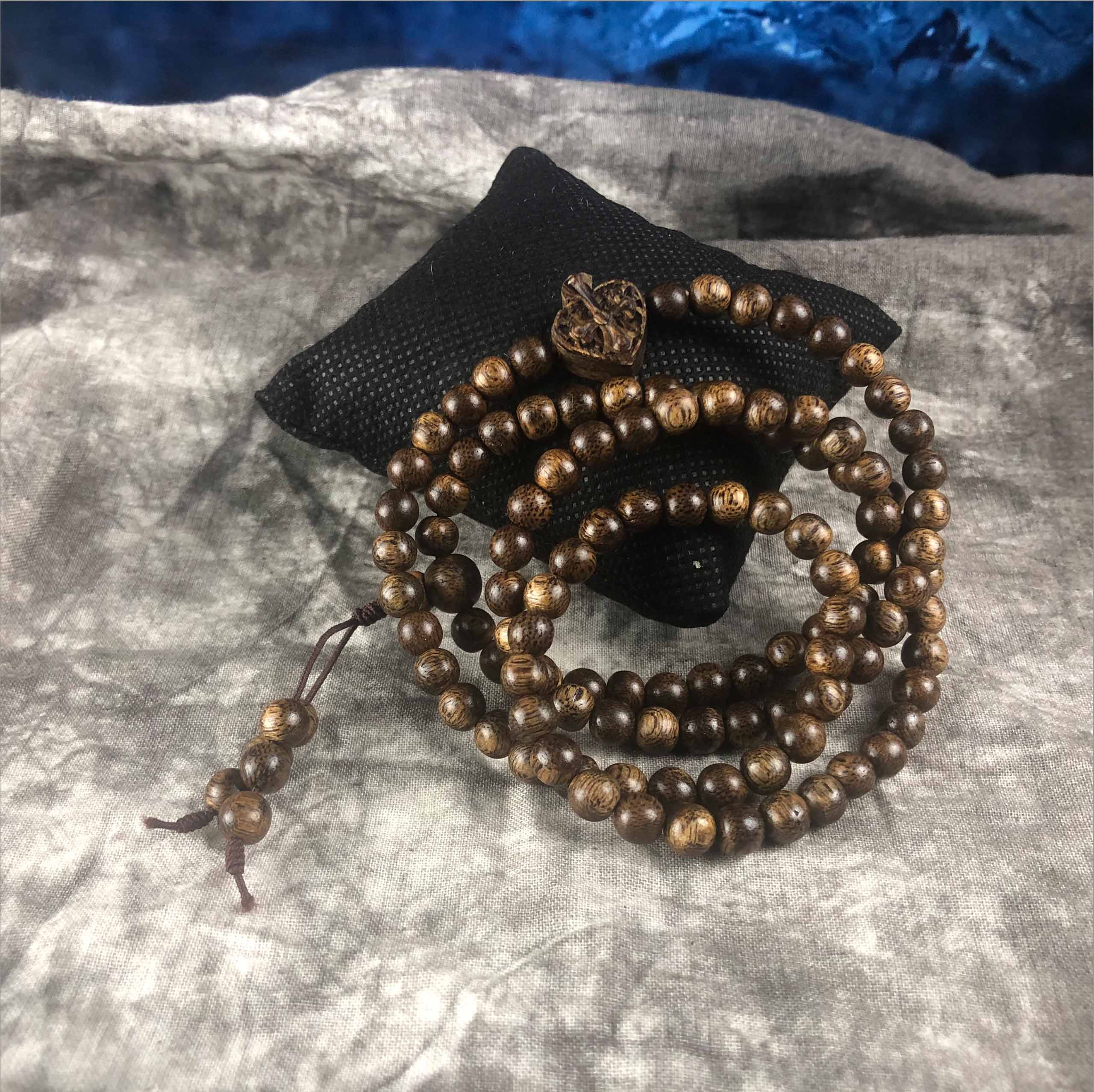 Agarwood bracelet 6 cups 108 beads round gourd tail mixed with flowers Touch - VT100LHFA