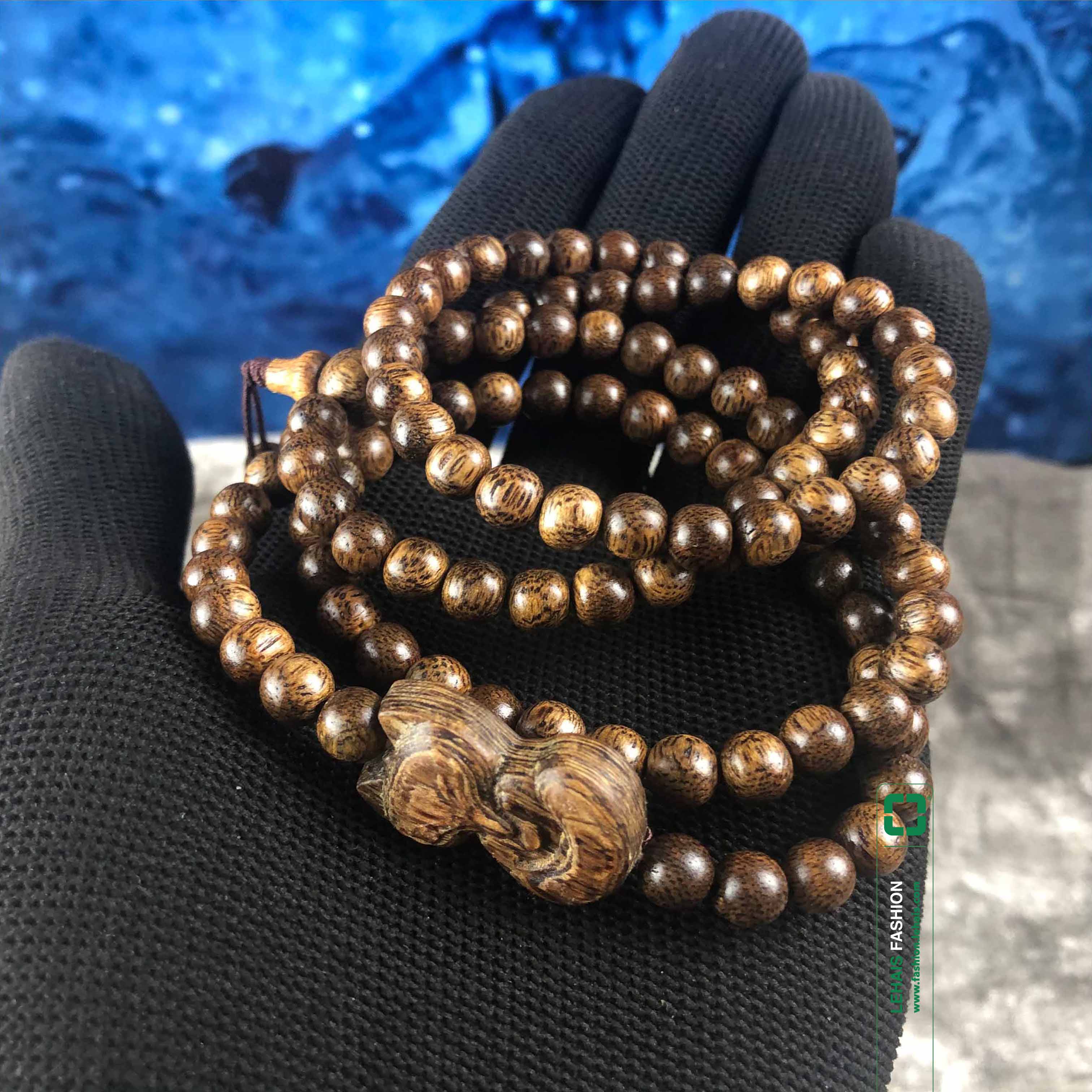 Agarwood bracelet 6 cups 108 beads round gourd tail mixed with Ho Ly face - VT103LHFA
