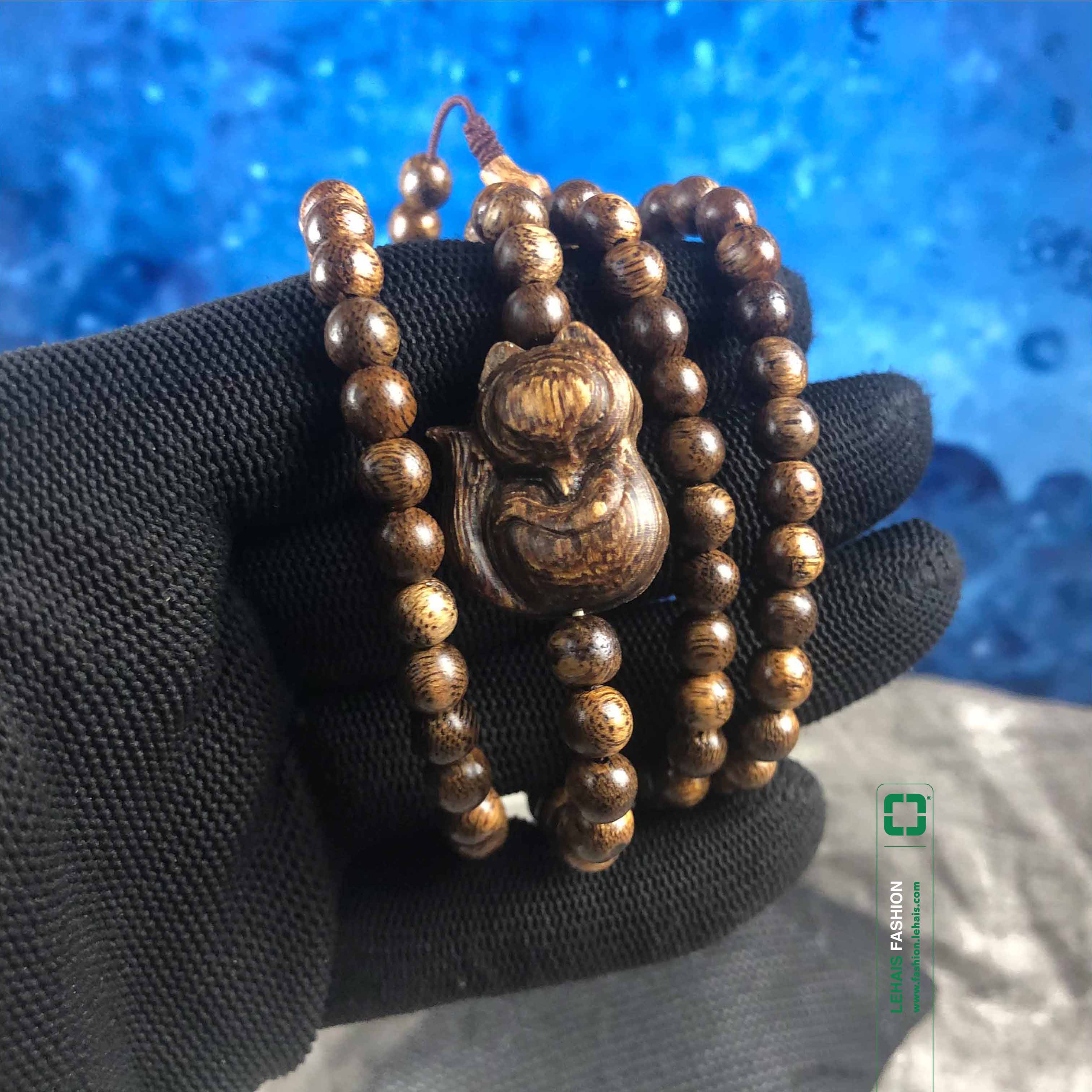 Agarwood bracelet 6 cups 108 beads round gourd tail mixed with Ho Ly face - VT105LHFA