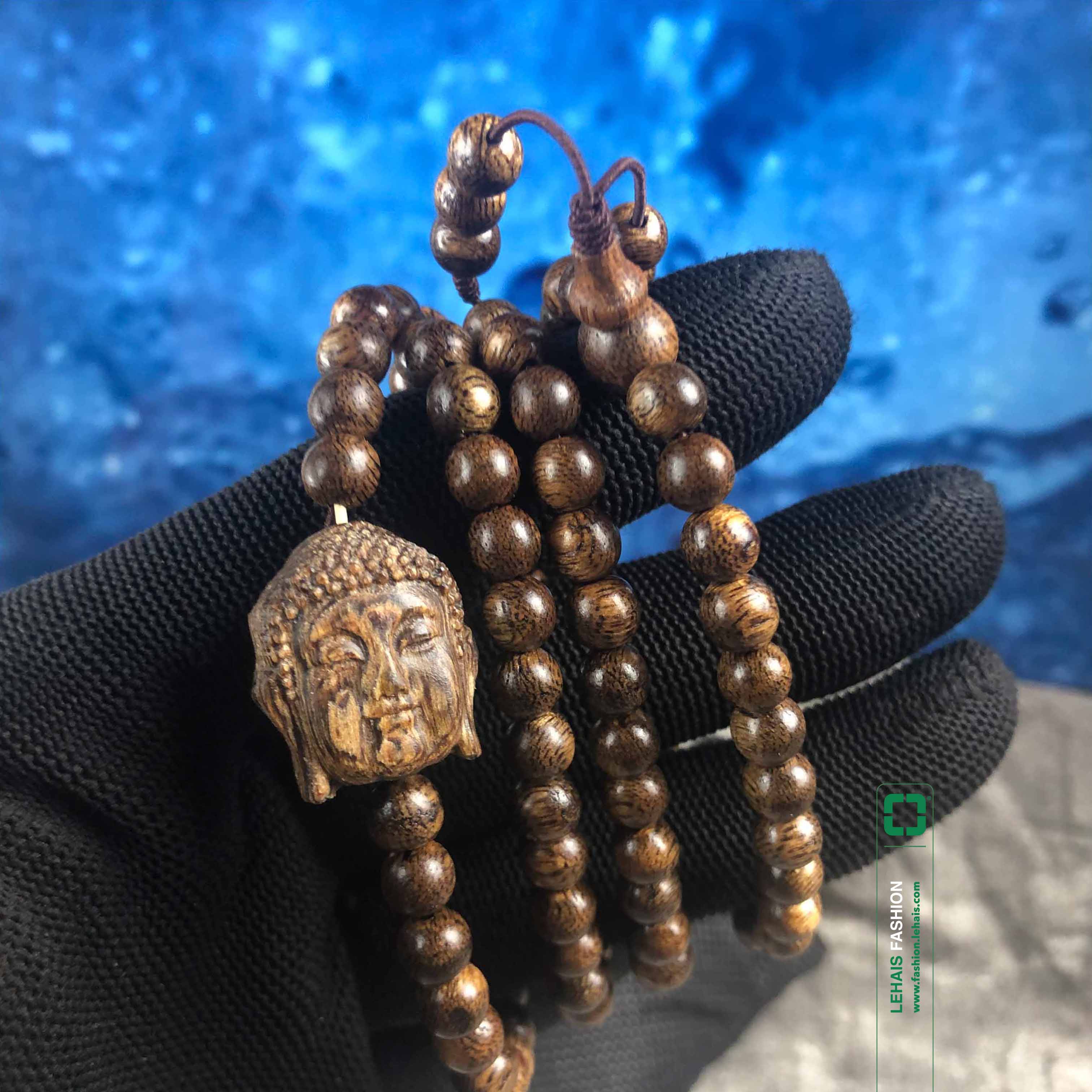 Agarwood bracelet 6 cups 108 beads round gourd tail mixed with Buddha's face - VT106LHFA