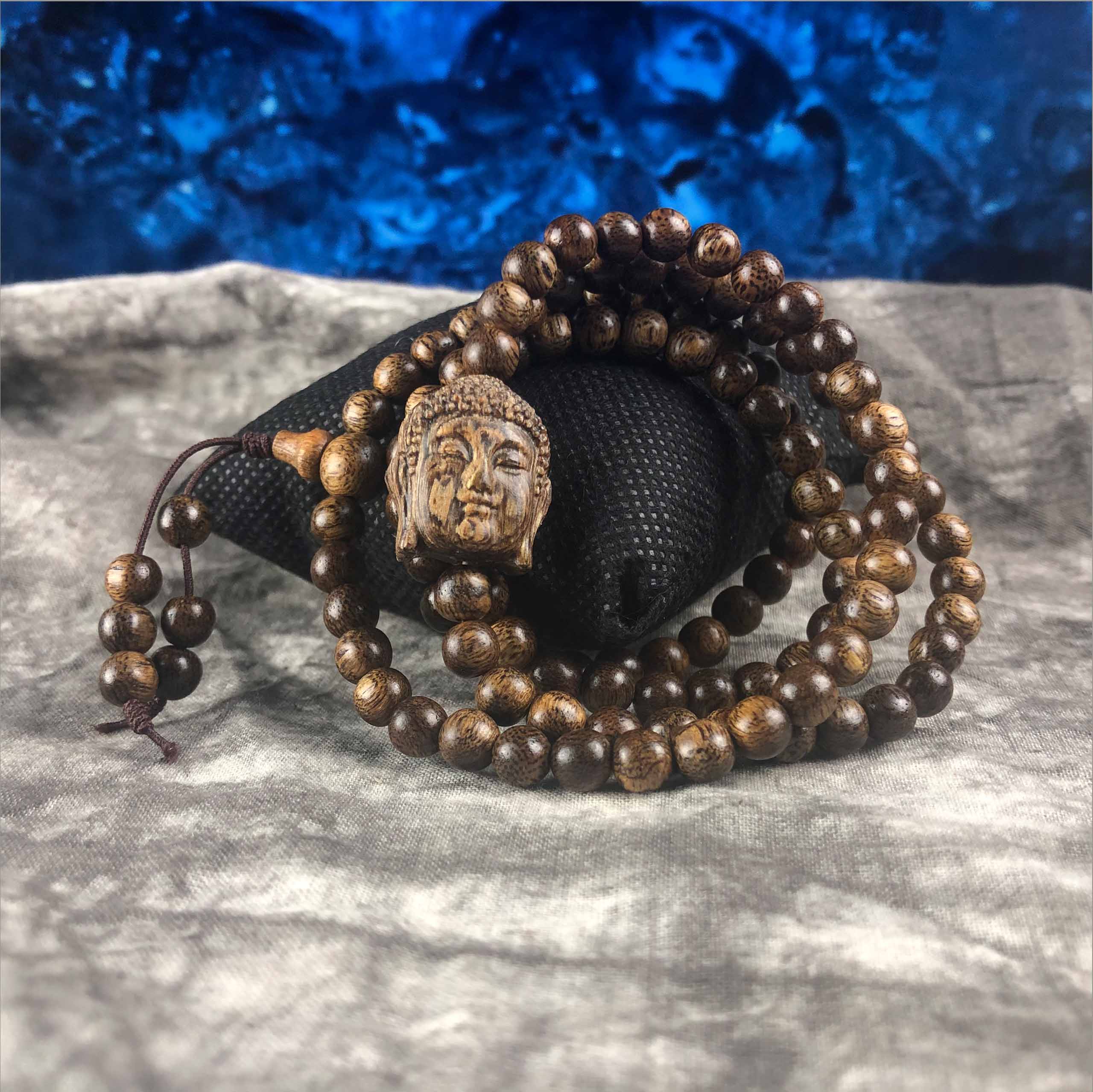 Agarwood bracelet 6 cups 108 beads round gourd tail mixed with Buddha's face - VT106LHFA