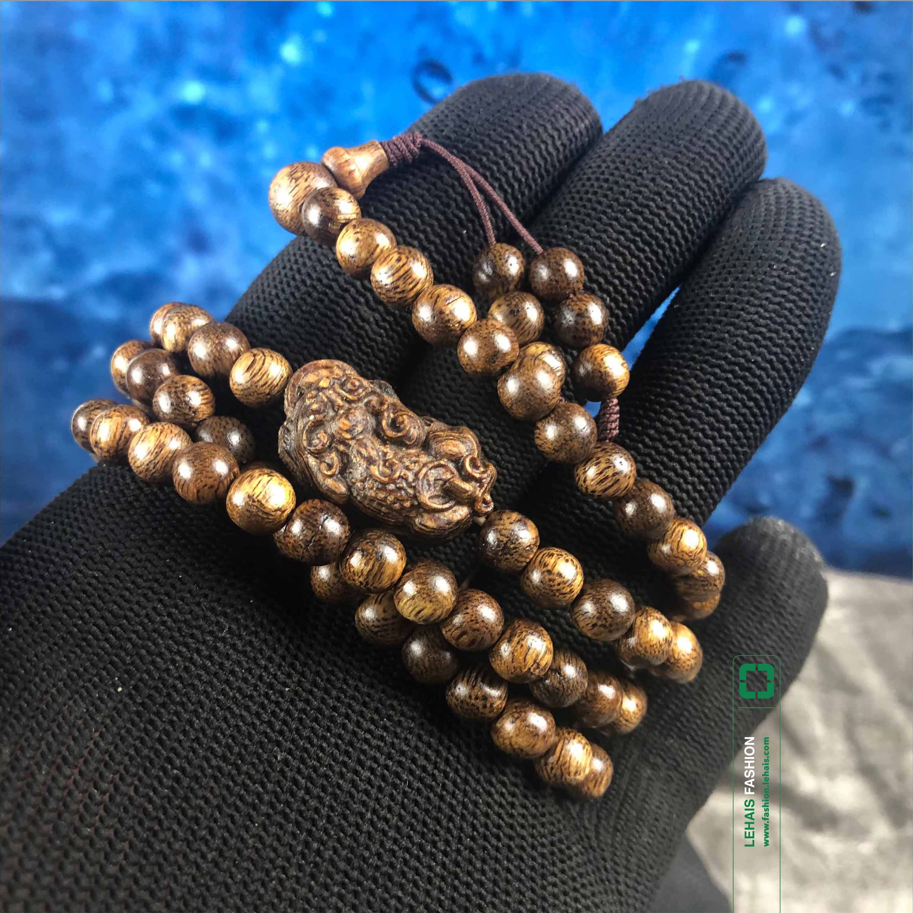 Agarwood bracelet 6 cups 108 round beads mixed with unicorn tail - VT107LHFA