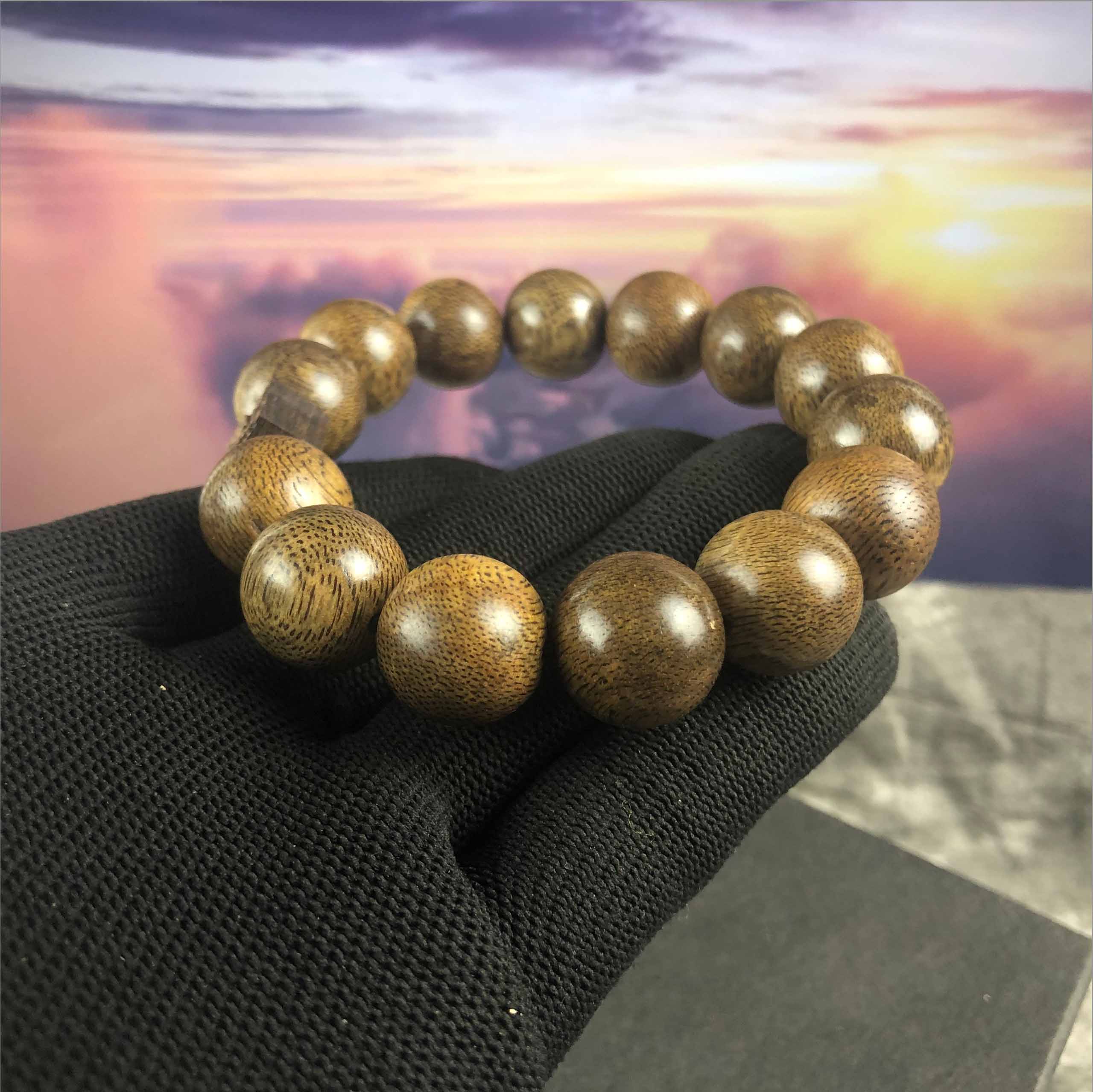 Agarwood bracelet 16 cups 14 round beads with a touch of flowers - VT92LHFA
