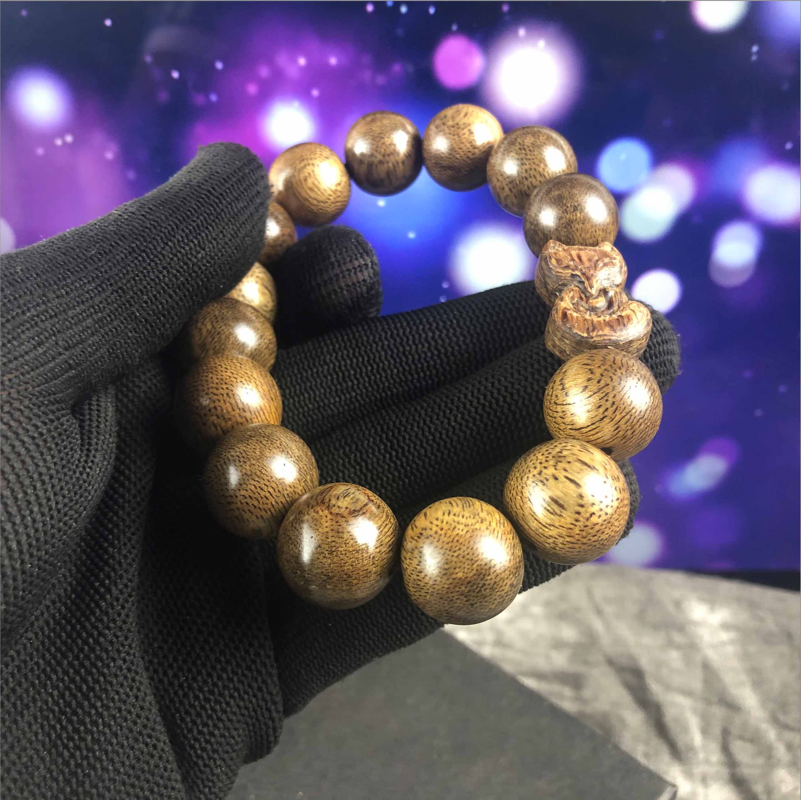 Agarwood bracelet 16 cups 14 round beads mixed with Ho Ly face - VT93LHFA