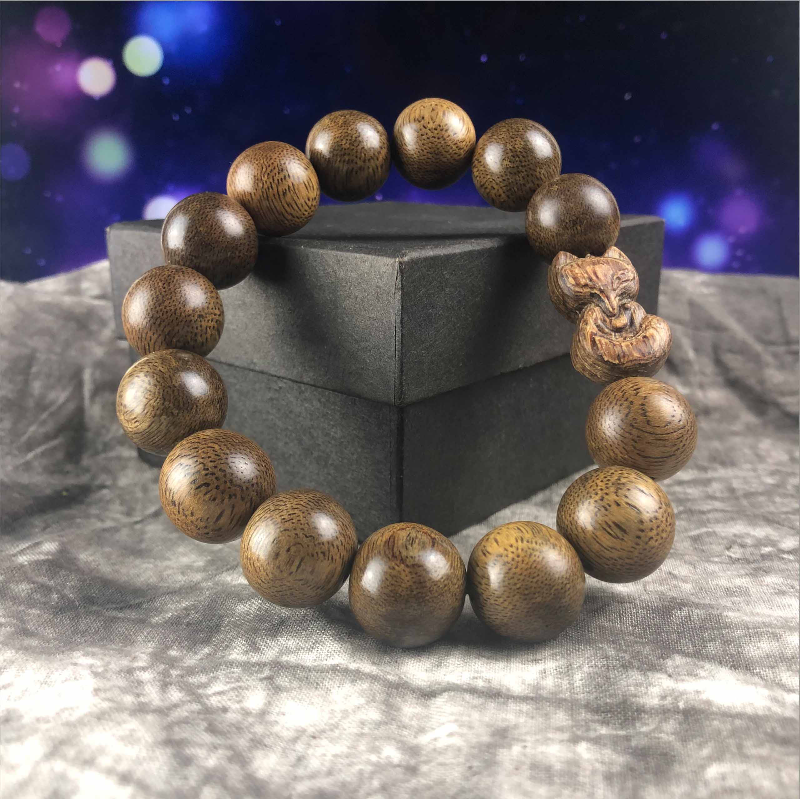 Agarwood bracelet 16 cups 14 round beads mixed with Ho Ly face - VT93LHFA