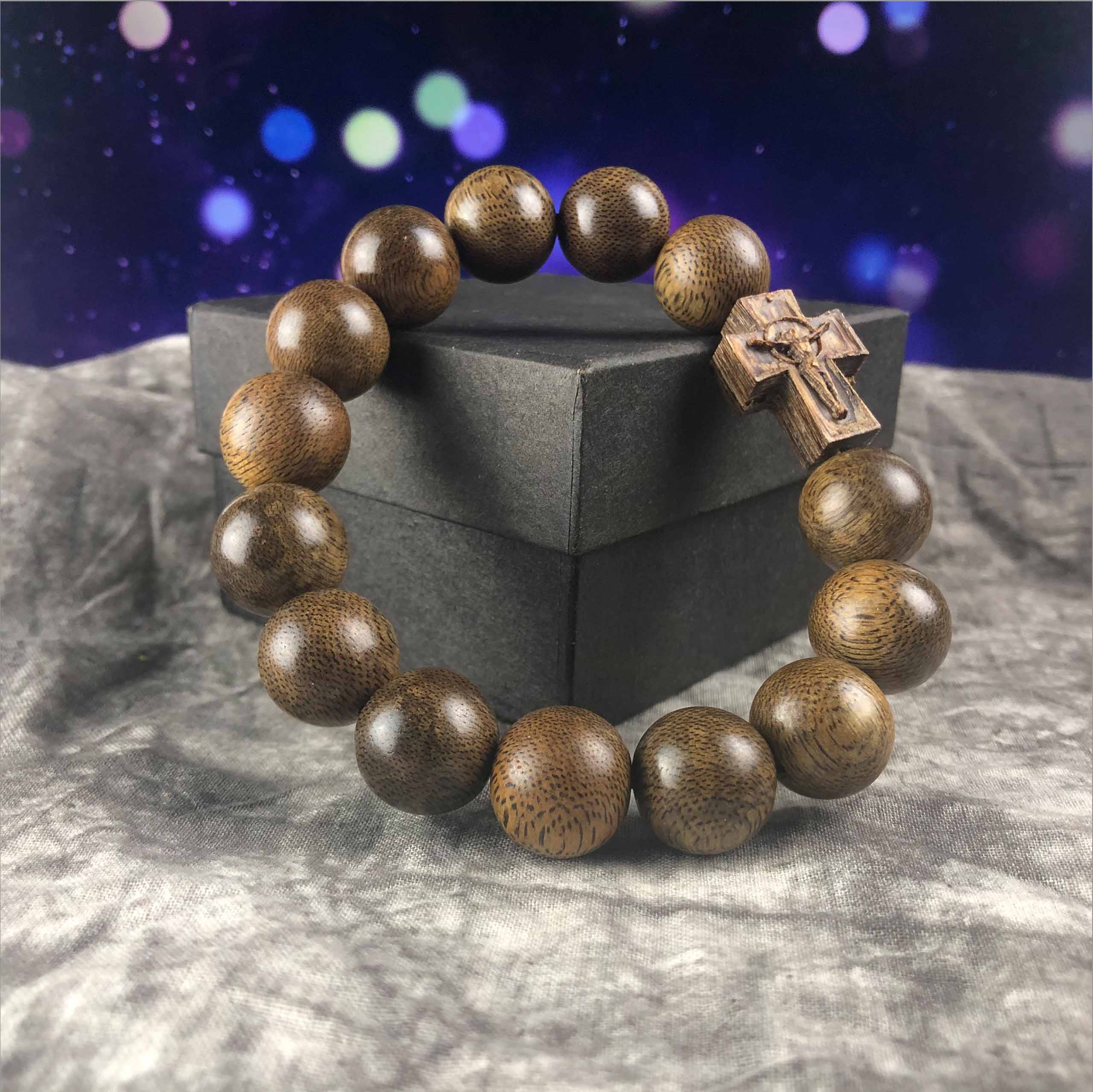 Agarwood bracelet 16 cups 14 round beads with the face of the Cross - VT94LHFA