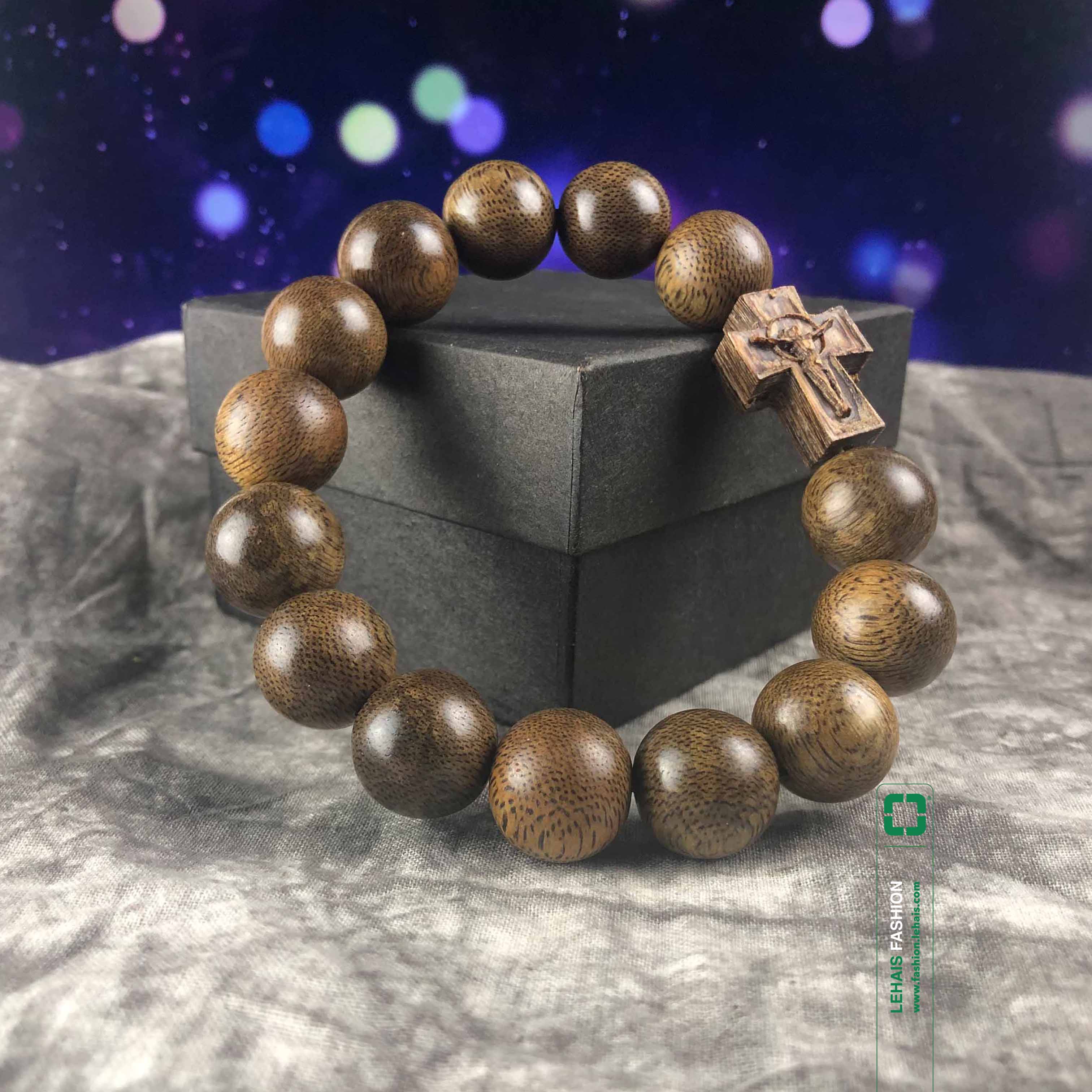 Agarwood bracelet 16 cups 14 round beads with the face of the Cross - VT94LHFA