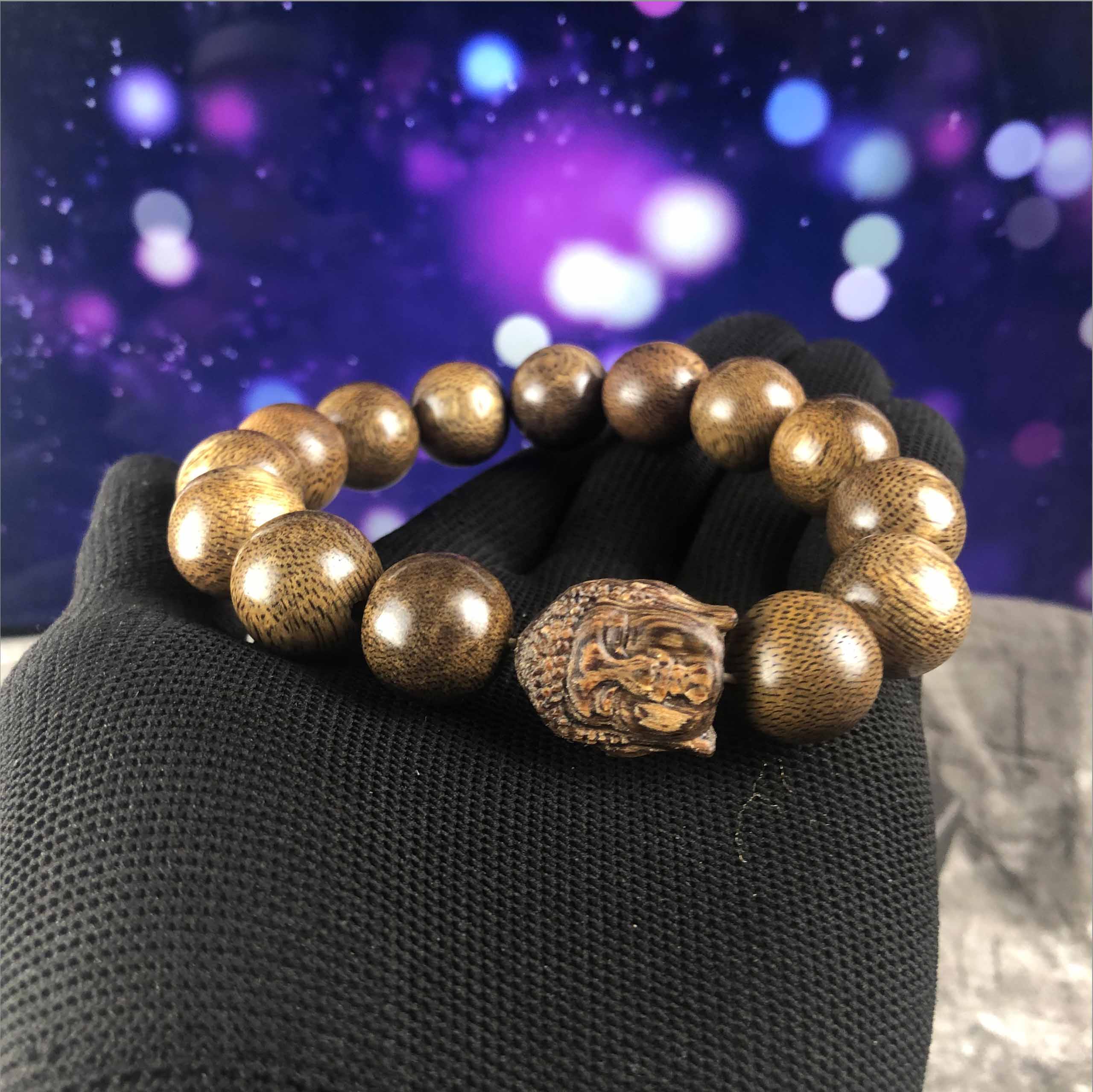 Agarwood bracelet 16 cups 14 round beads with Buddha face - VT96LHFA