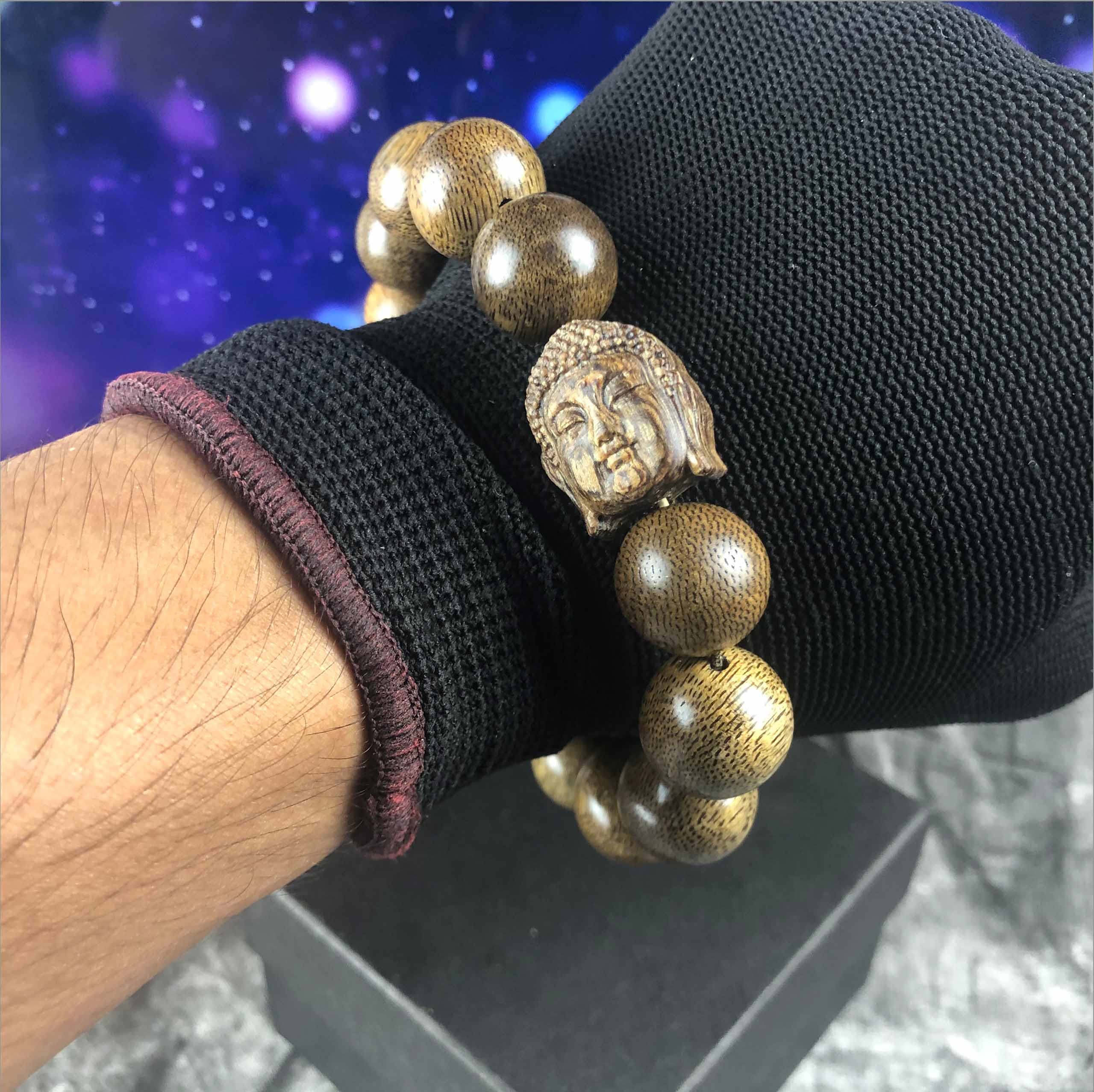 Agarwood bracelet 16 cups 14 round beads with Buddha face - VT96LHFA